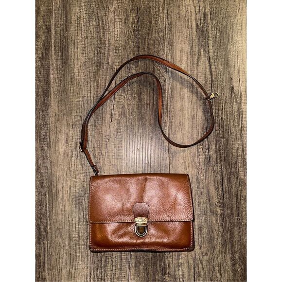 Patricia Nash Lanza Leather Crossbody Bag in Cognac Brown 100% Genuine Leather - Picture 1 of 7
